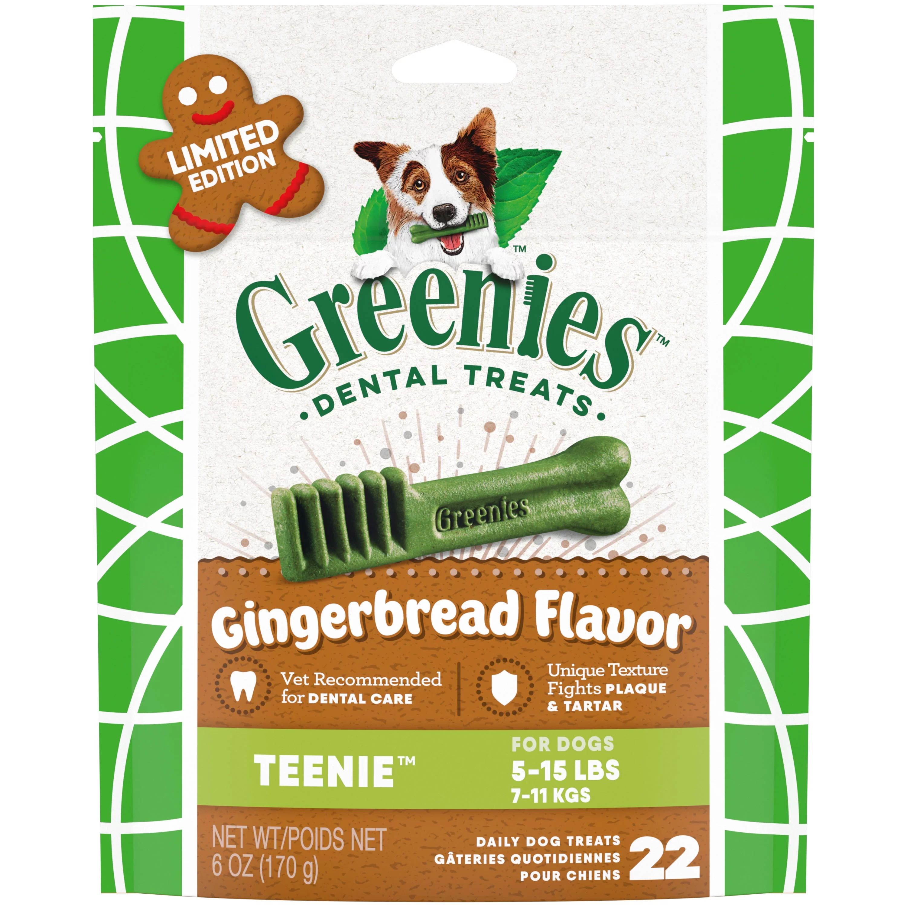 GREENIES Gingerbread Flavor TEENIE Size Dental Chew Treats for Dogs, 6 oz. Pouch (22 Treats) | Walmart (US)