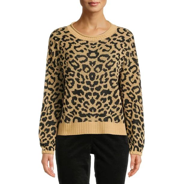 Time and Tru Women's Balloon Sleeve Cheetah Sweater - Walmart.com | Walmart (US)