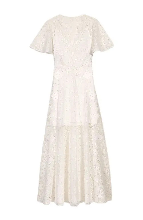 maje Floral guipure maxi dress in White at Nordstrom, Size 34 Eu | Nordstrom