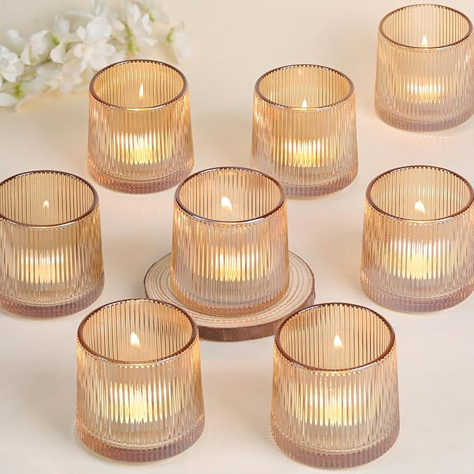 DARJEN Gold Ribbed Tealight Votive Candle Holders Set of 10- Tea Light Candle Holders Glass for T... | Amazon (US)
