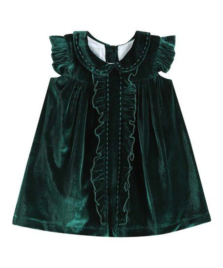 Lil Cactus Green Velour Angel-Sleeve Dress - Infant, Toddler & Girls | Zulily