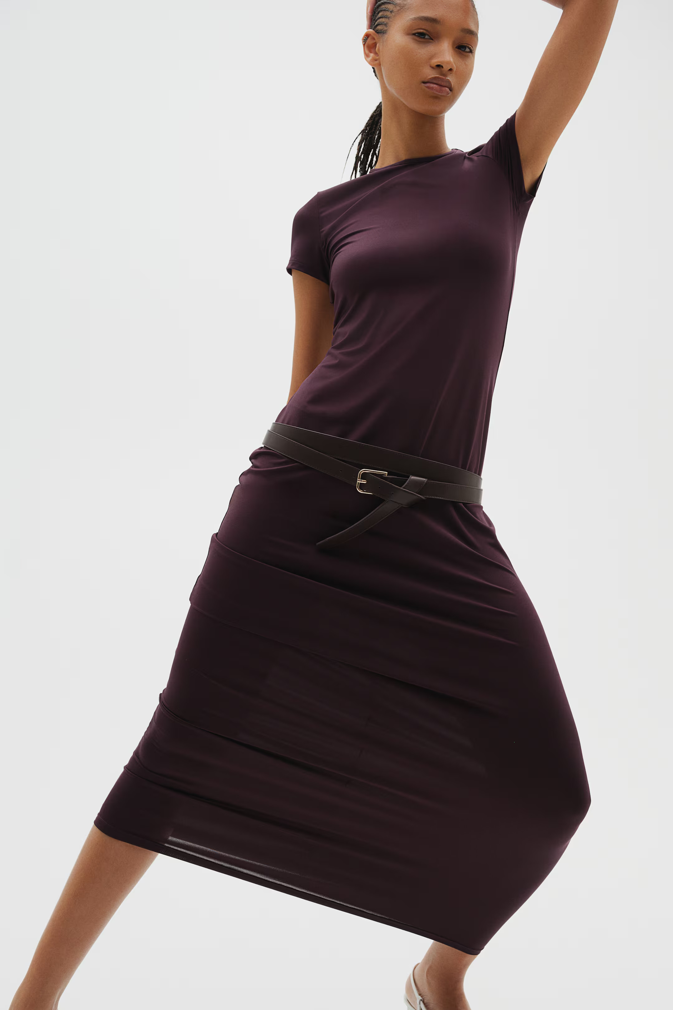 Jersey Bodycon Dress - Round Neck - Short sleeve - Dark purple - Ladies | H&M US | H&M (US + CA)