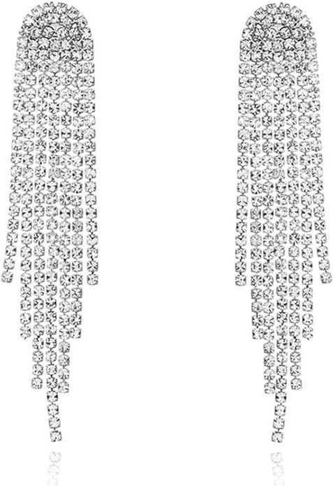 HERIER Rhinestone Earrings Dangling for Women Chandelier Statement Tassel Earrings Girls Silver S... | Amazon (US)