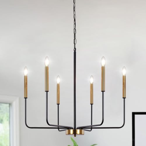 ETONIMERR Chandelier for Dining Room Black and Gold, Modern Farmhouse Chandelier Ceiling Lights, 6 Light Industrial Light Fixtures Ceiling for Bedroom, Kitchen, Entryway, Living Room, Staircase | Amazon (CA)