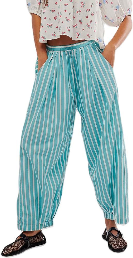 Women Y2K Striped Lounge Pants Plaid Wide Leg Pajama Pants Pinstriped High Waist Palazzo Pants Go... | Amazon (US)