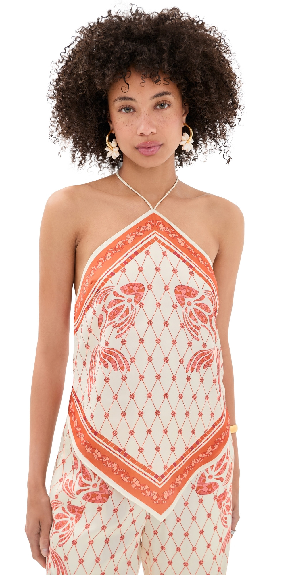 Shani Shemer Jessie Top Orange Mosaic Print M | Shopbop