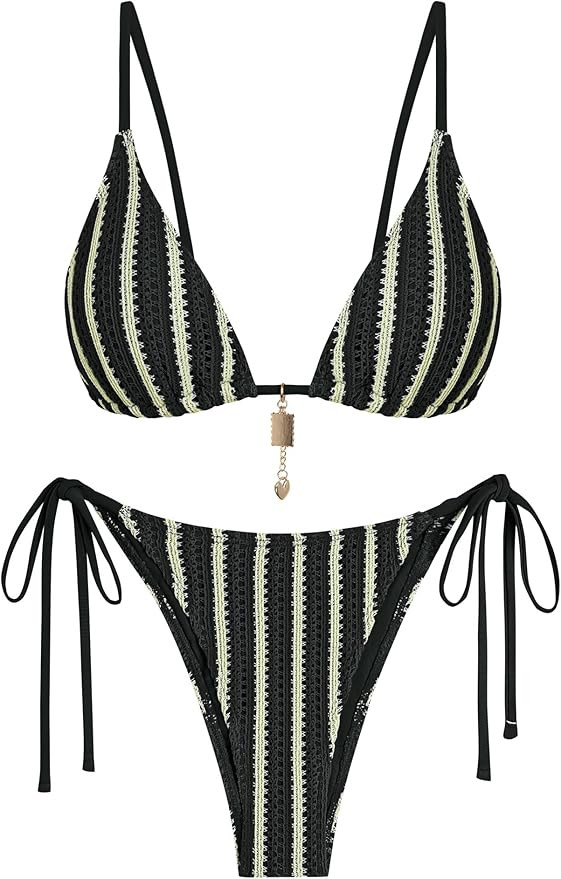 ZAFUL Crochet Bikini Sets for Women Cheeky Boho Bathing Suits Striped Brazilian High Cut Thong Bi... | Amazon (US)