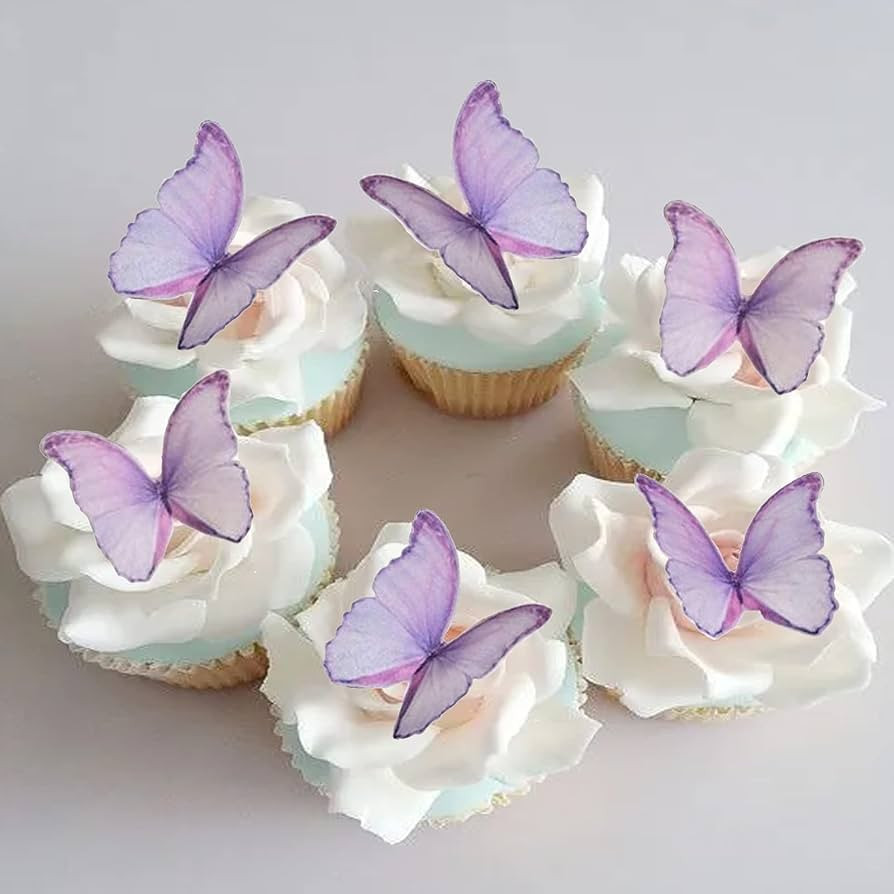 GEORLD Edible Wafer Paper Butterflies Set of 48 Purple Cake Decorations, Cupcake Topper | Amazon (US)