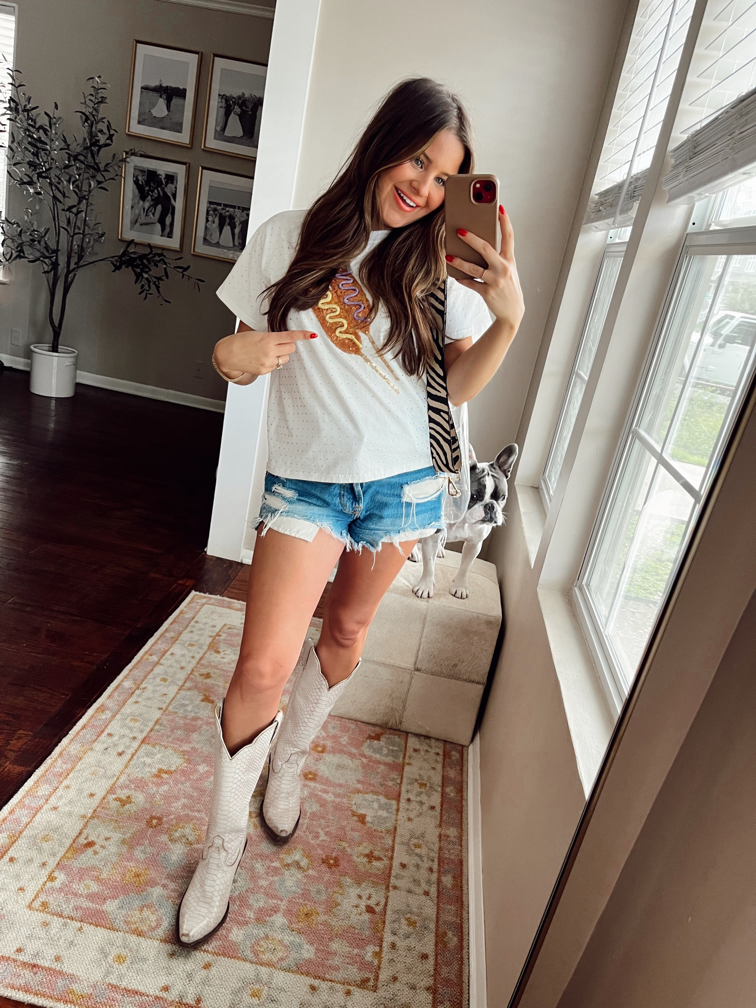 Football Friday! Ready for Gameday tomorrow 🐯 Geaux Tigers! 

Gameday Outfit, LSU, Louisiana State University, Corndog, SEC, Queen of Sparkles, Gameday Tshirt, Fall Saturday, Boots, White Boots, Western Boots, Zara Denim, Tiger Bag Strap, Amazon Find, Gold Hoops 

#LTKstyletip #LTKfindsunder100