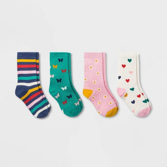Girls' 4pk Super Soft Butterfly Crew Socks - Cat & Jack™ | Target