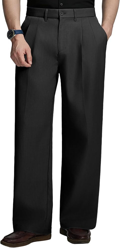 Susclude Mens Casual Dress Pants Old Money Baggy Wide Leg Pleated Slacks Vintage Stylish Loose Fi... | Amazon (US)