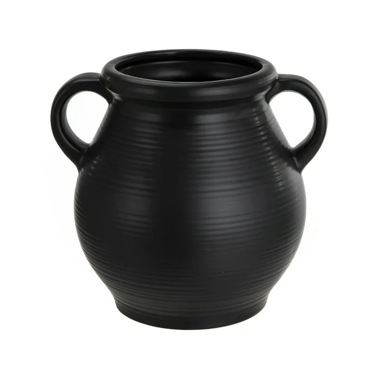 Mainstays Ceramic Vase with Ribbed Finish, Black | Walmart (US)