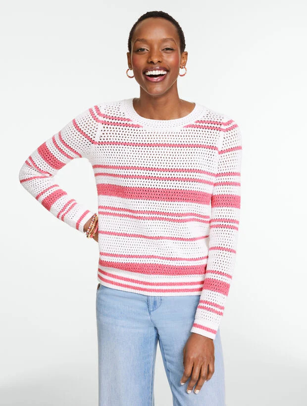 Open Stitch Crewneck Sweater - Marl Stripe | Talbots