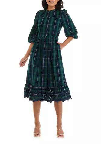 Women's 3/4 Sleeve Plaid Midi Dress | Belk