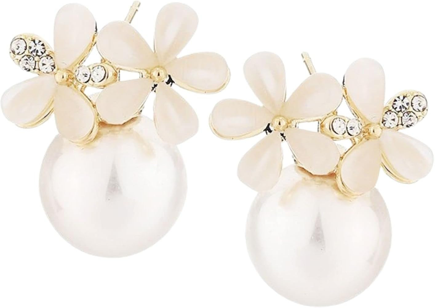 White Flower Earrings for Women Girls- White Simulate Pearl Stud, Cluster Daisy Earrings, Wedding... | Amazon (US)