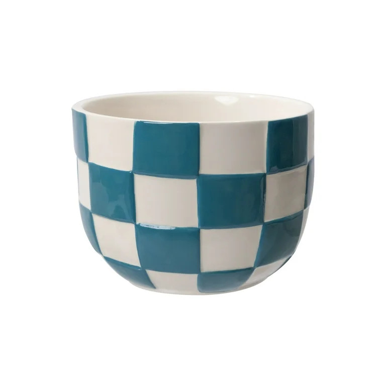 Mainstays Lennon 6" x 6" x 4.5" Round Teal Checkered Ceramic Planter | Walmart (US)