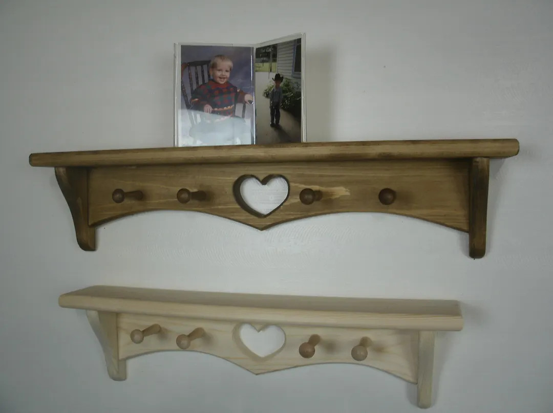 Heart shelf, peg shelf, Vintage look wood shelf, wooden wall shelf, heart shelf with pegs, peg sh... | Etsy (US)