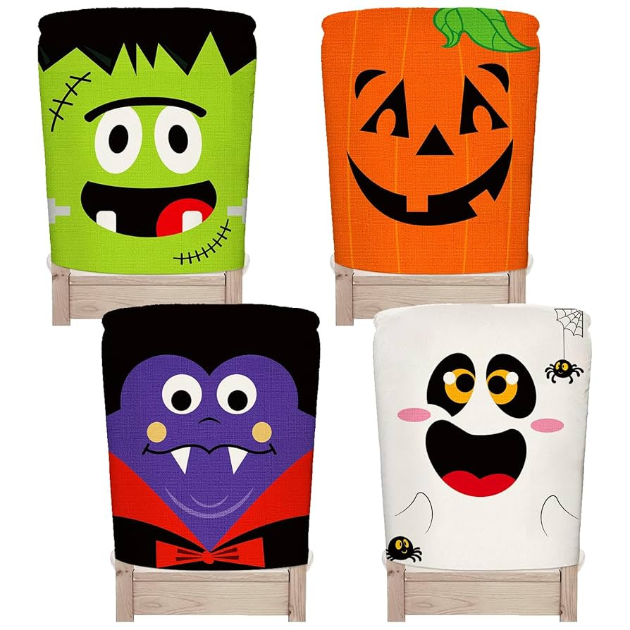 Whaline 4 Pack Halloween Chair Covers Spooky Chair Back Covers Cute Cartoon Halloween Characters ... | Amazon (US)