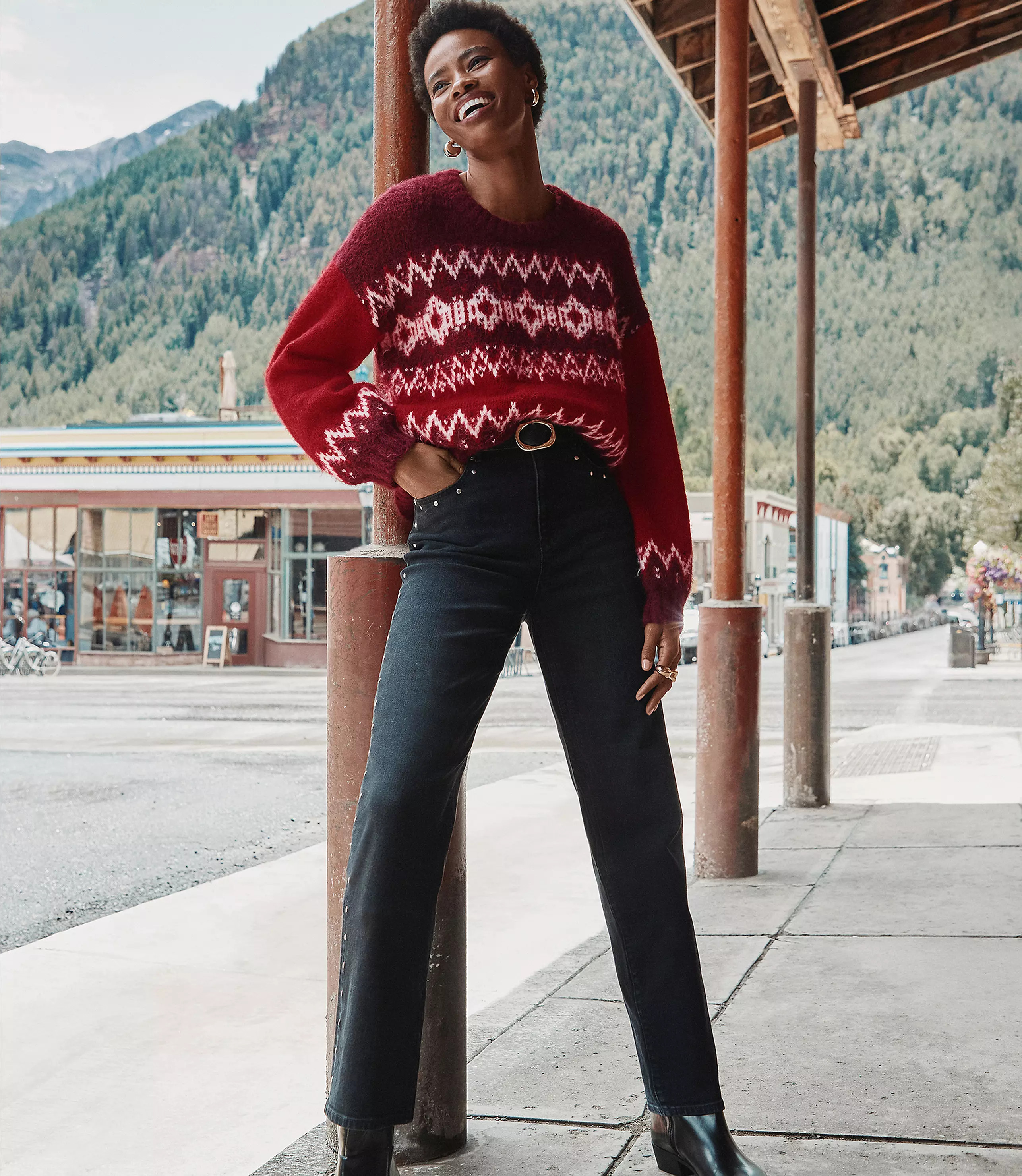 Studded High Rise Straight Jeans in Washed Black | LOFT