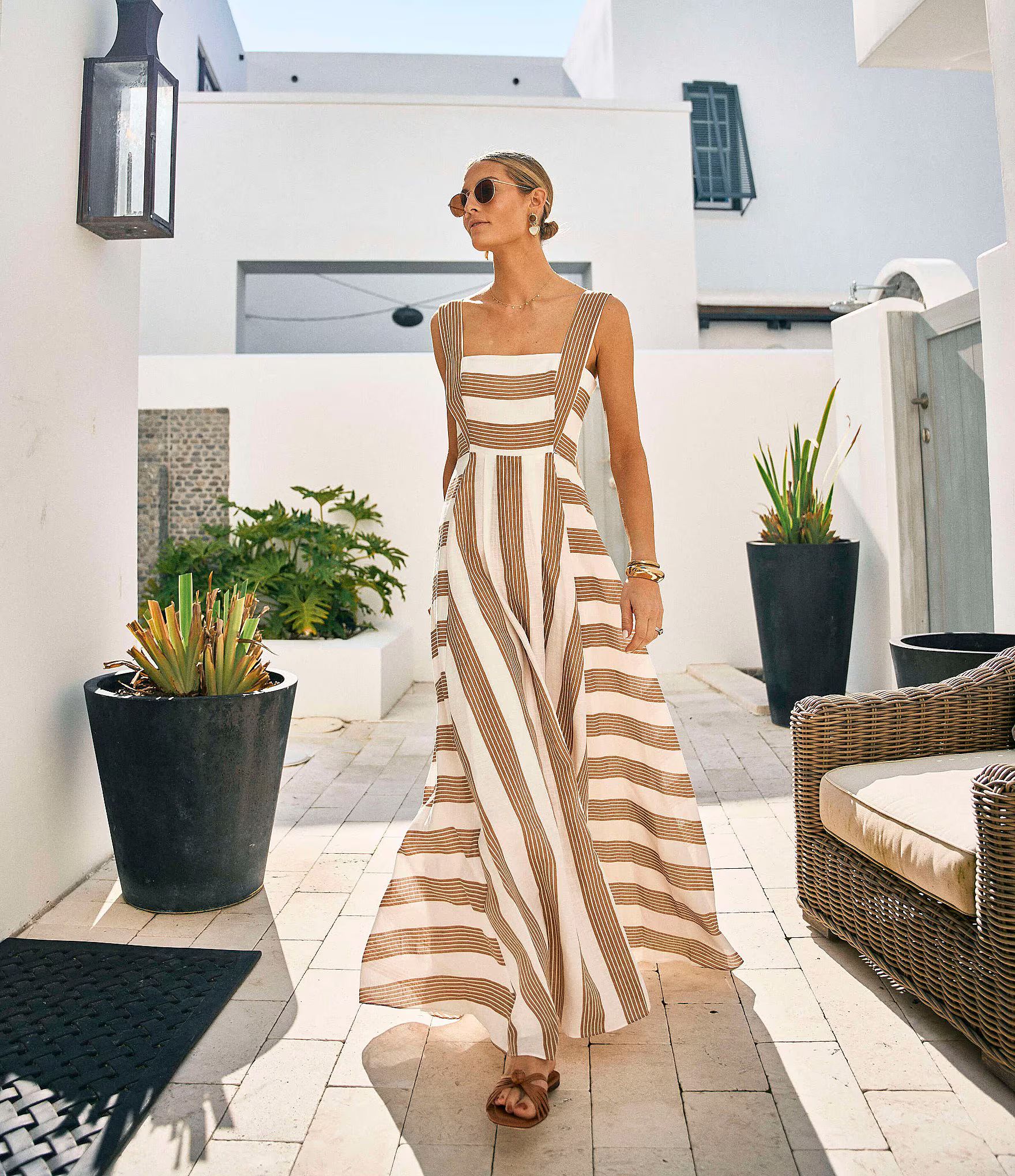 x M.G. Style Jenny Stripe Square Neckline Linen Blend Maxi Dress | Dillard's