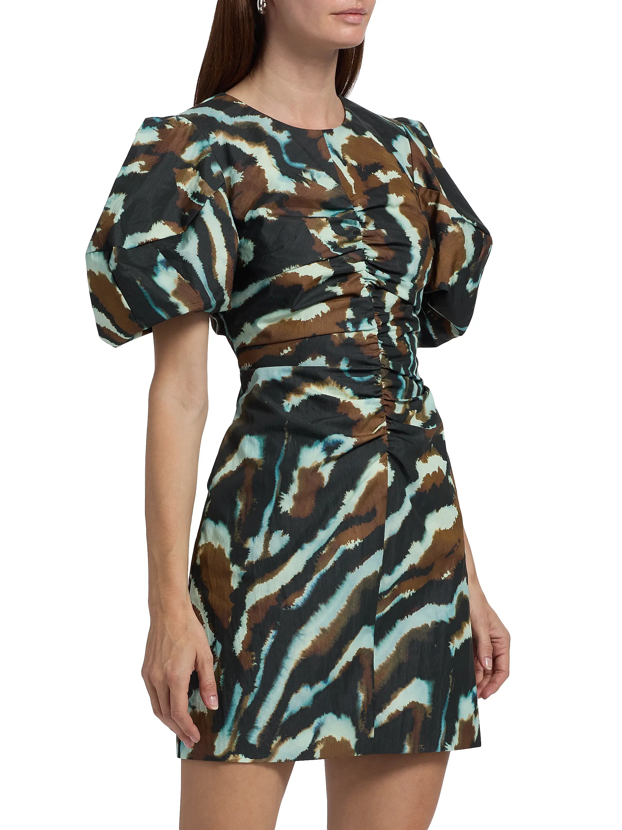 Tanner Animal-Printed Puff-Sleeve Minidress | Saks Fifth Avenue