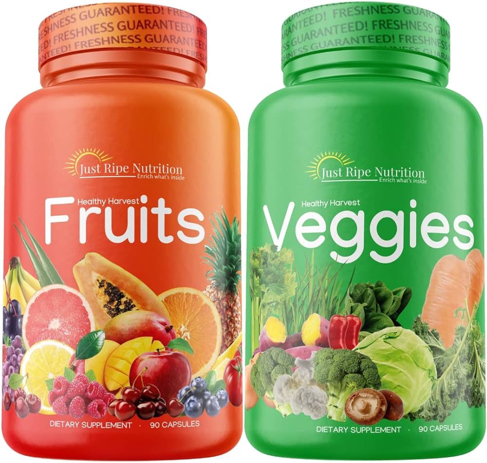 Just Ripe Nutrition Fruits and Veggies Supplement - 90 Fruit and 90 Vegetable Capsules - 100% Who... | Amazon (US)