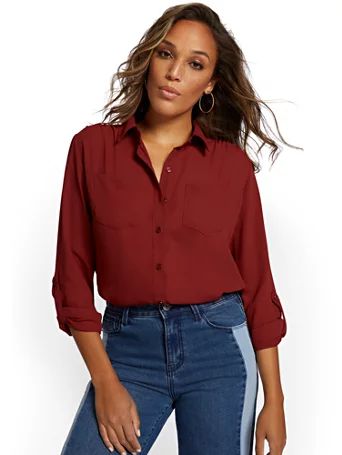 Double-Pocket Button-Down Top - New York & Company | New York & Company