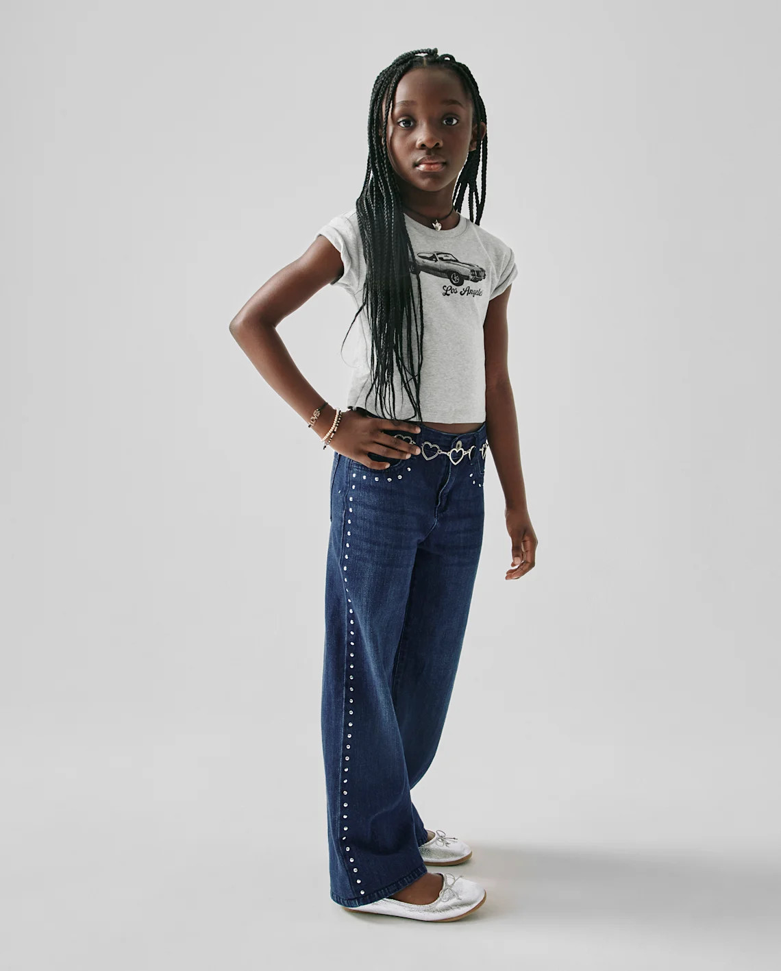 Girls Studded Wide Leg Jeans - blue | The Children's Place