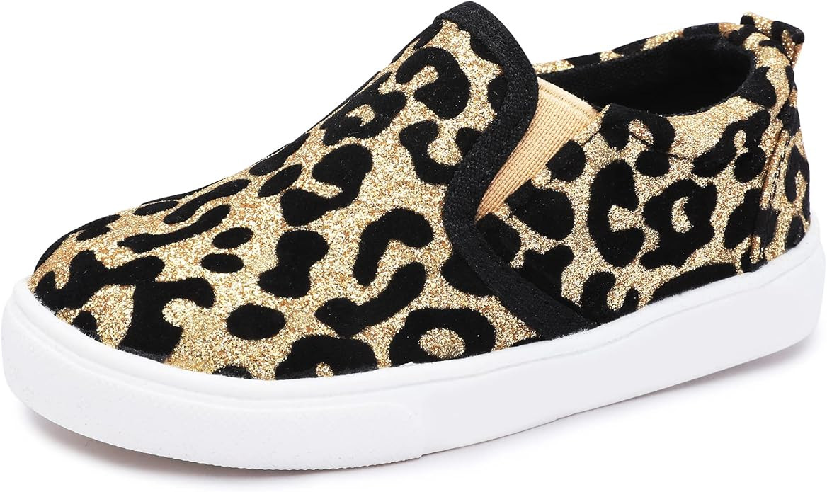 Boy's Girl's Leopard Print Canvas Sneakers Casual Slip On Loafers Kids Flat Shoes | Amazon (US)