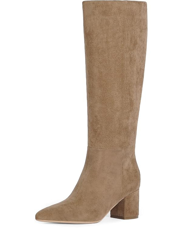 Easyfox Womens Knee High Boots Chunky Low Heel Pointed Toe Tall Long Boots | Amazon (US)