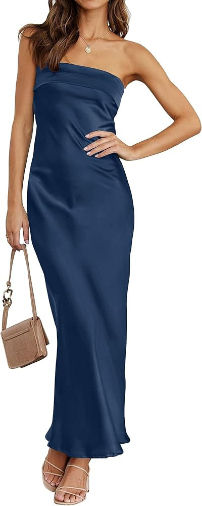 MEROKEETY Women's Summer Satin Strapless Bodycon Dress 2026 Backless Tube Wedding Guest Cocktail ... | Amazon (US)