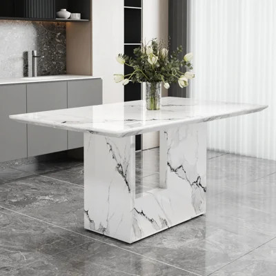 A simple dining table now. A white marble patterned dining table. Suitable for kitchen and living room, can accommodate 4-6 people.63"*35.4"*30" . | Wayfair North America