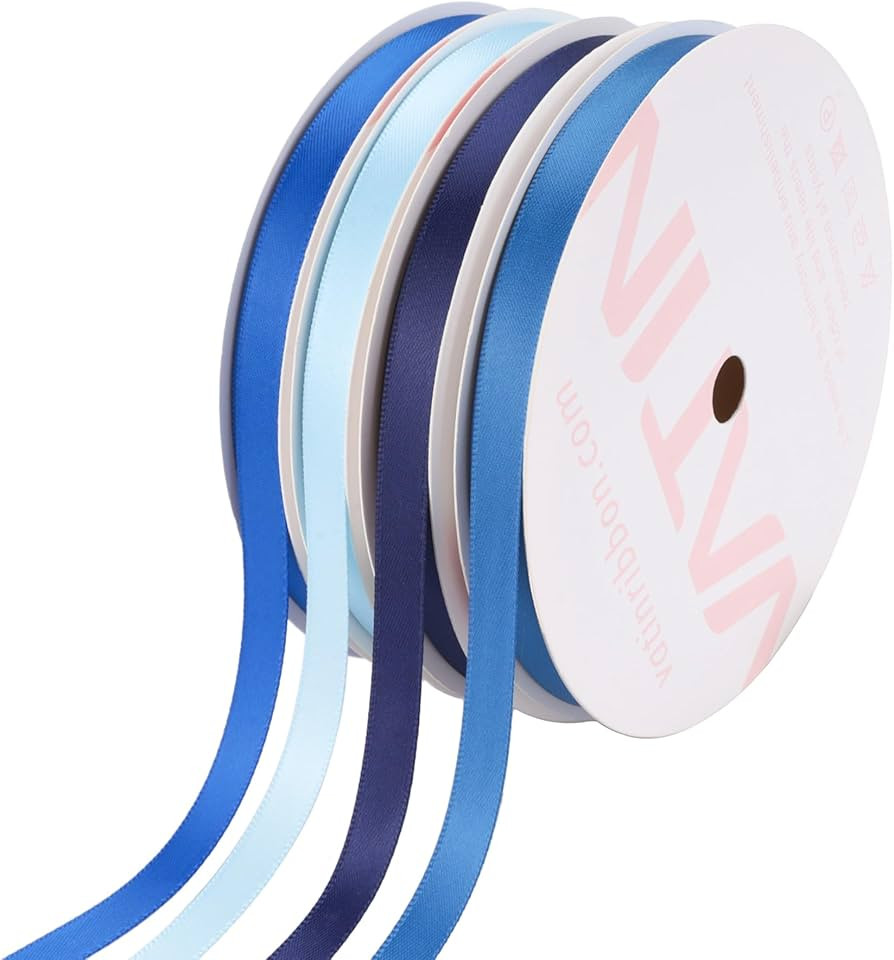 VATIN Blue & Navy Double Faced Satin Ribbon 3/8" Wide X 10 Yards Each, Total 40 Yards Baby Blue/R... | Amazon (US)