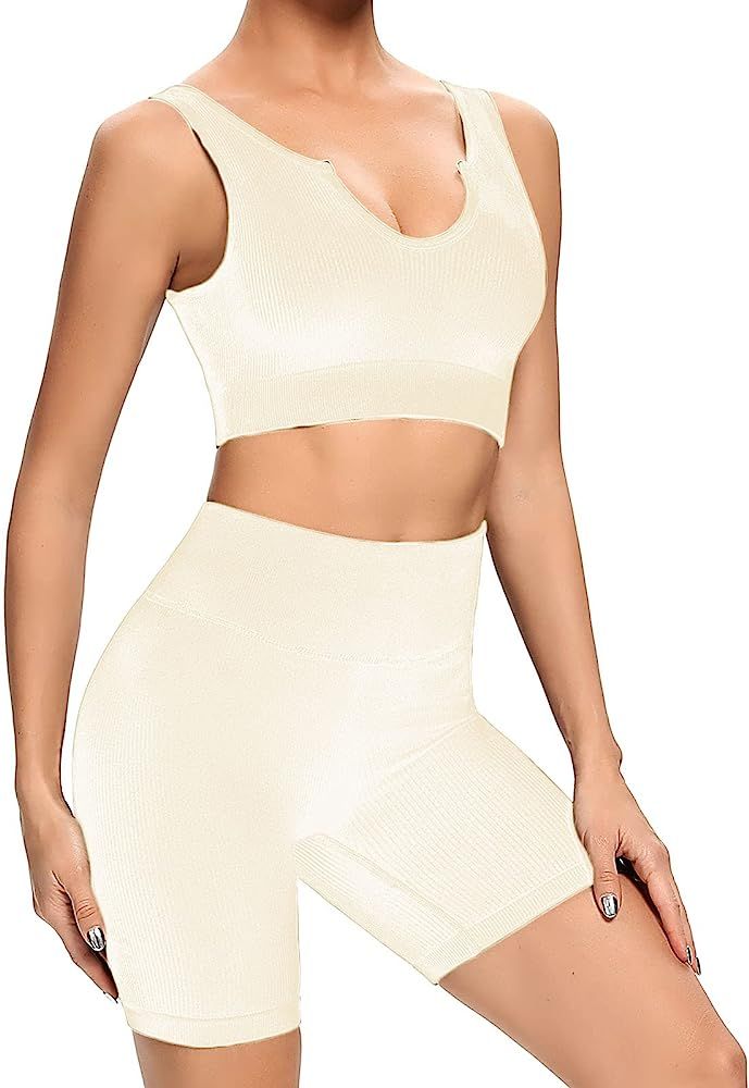 Buscando Yoga Outfits Workout Sets for Women 2 Piece Shorts Seamless High Waist Leggings with Spo... | Amazon (US)