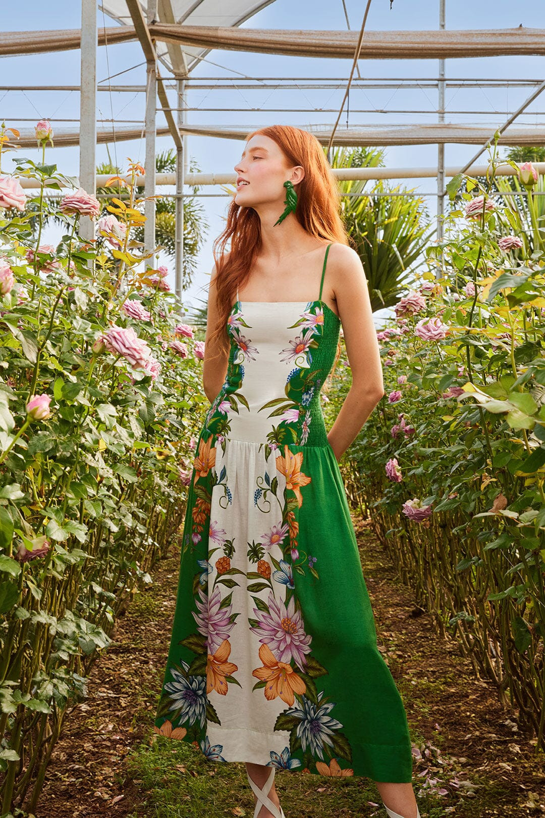 Off-White Sweet Bloom Dreamscape LENZING™ ECOVERO™ Euroflax™ Midi Dres | FarmRio (US)
