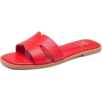 Women's Flat Sandals Dressy Comfortable Slide Sandals Fashion Square Open Toe Slip On Beach Sanda... | Amazon (US)
