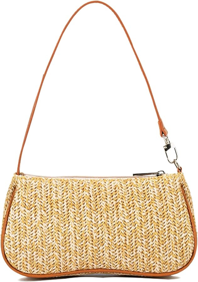 Straw Shoulder Bag for Women Bohemian Summer Beach Straw Purse Zipper Underarm Shoulder Handbag C... | Amazon (US)
