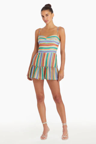 Amanda Uprichard Champagne Skort Romper in Rainbow Stripe - Size M | Amanda Uprichard