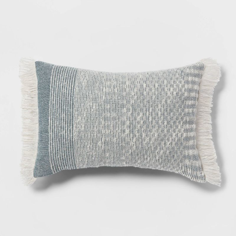 Oblong Woven Texture Fringe Decorative Throw Pillow Dark Teal Blue - Threshold&#8482; | Target