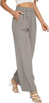 FUNYYZO Women's Wide Leg Pants High Elastic Waisted in The Back Business Work Trousers Long Straight | Amazon (US)