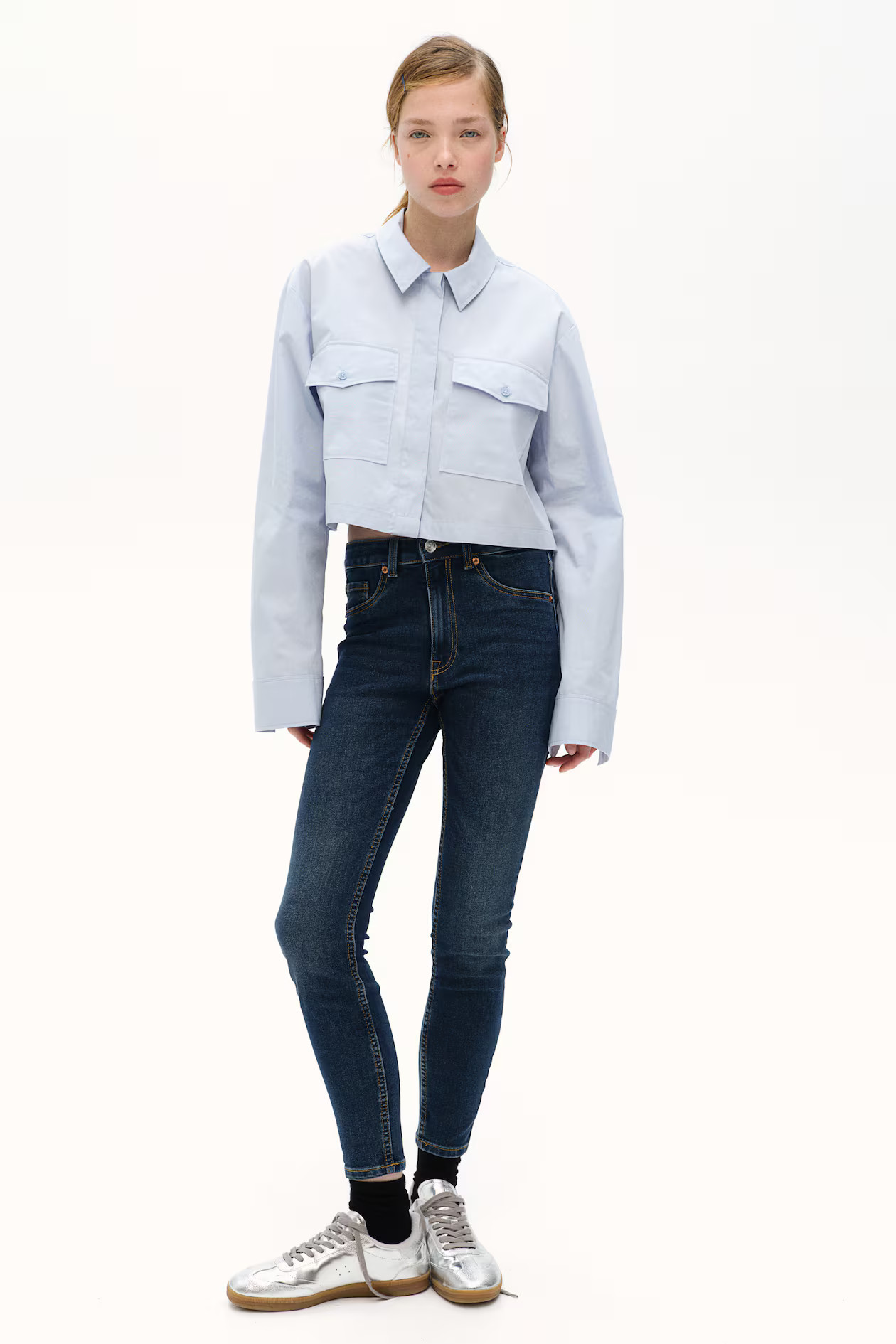 Cropped Cargo Shirt - Long sleeve - Short - Light blue - Ladies | H&M US | H&M (US + CA)
