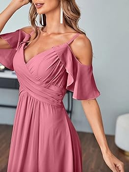 SHINDRESS Bridesmaid Dress with Slit Off Shoulder Chiffon Formal Evening Gown Deep V Neck Long Em... | Amazon (US)