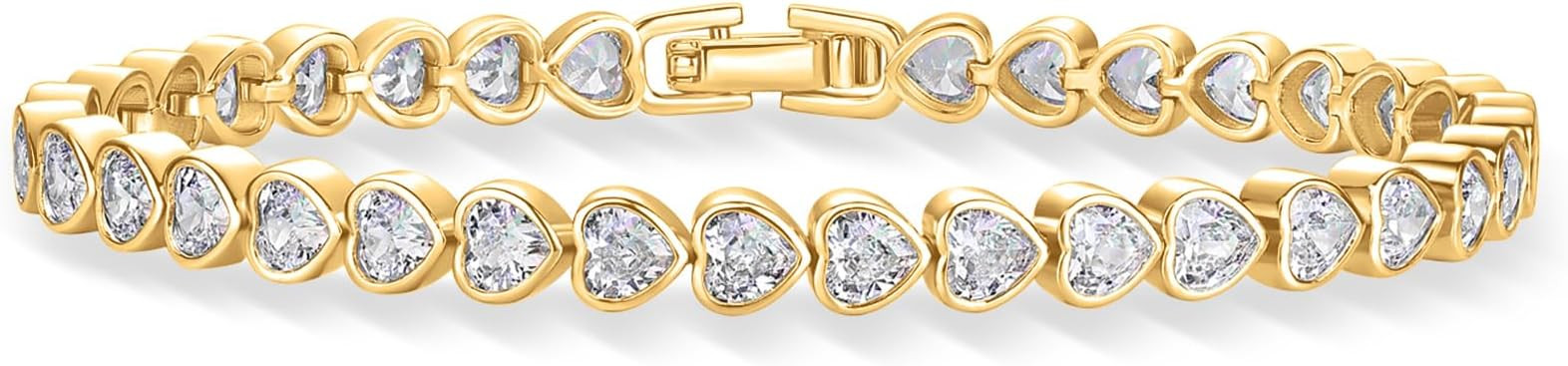 PAVOI 14K Gold Plated Tennis Bracelets for Women - Bezel Set Cubic Zirconia Bracelet - Simulated ... | Amazon (US)