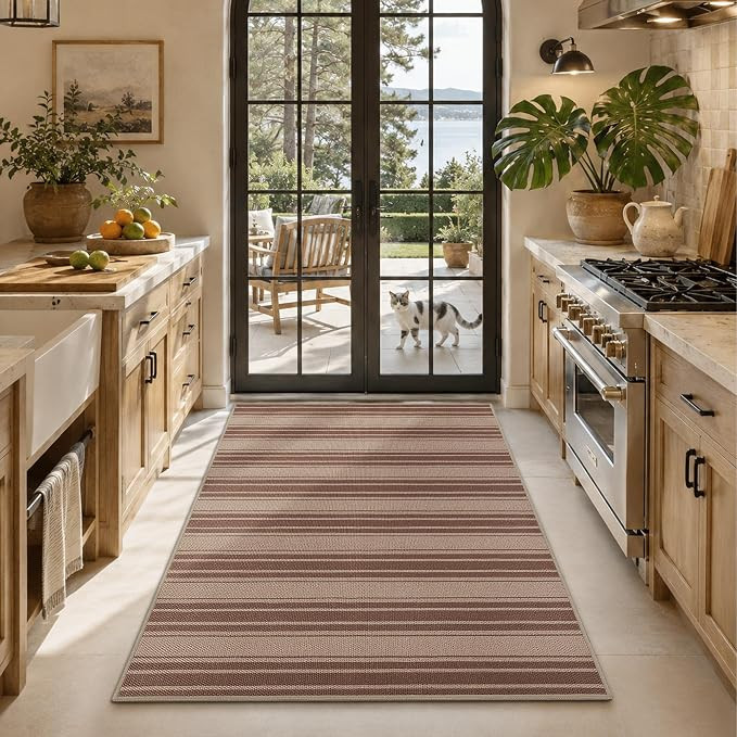 Striped Easy Jute 4x6 Outdoor Rug Washable Non Slip Khaki Rugs for Entryway Indoor Outdoor Farmho... | Amazon (US)