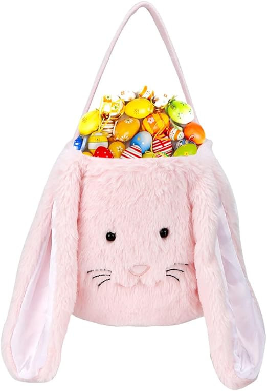 XinblueCo Plush Easter Bunny Basket for Kids Boys Girls Easter Buckets with Long Plush Ear Person... | Amazon (US)