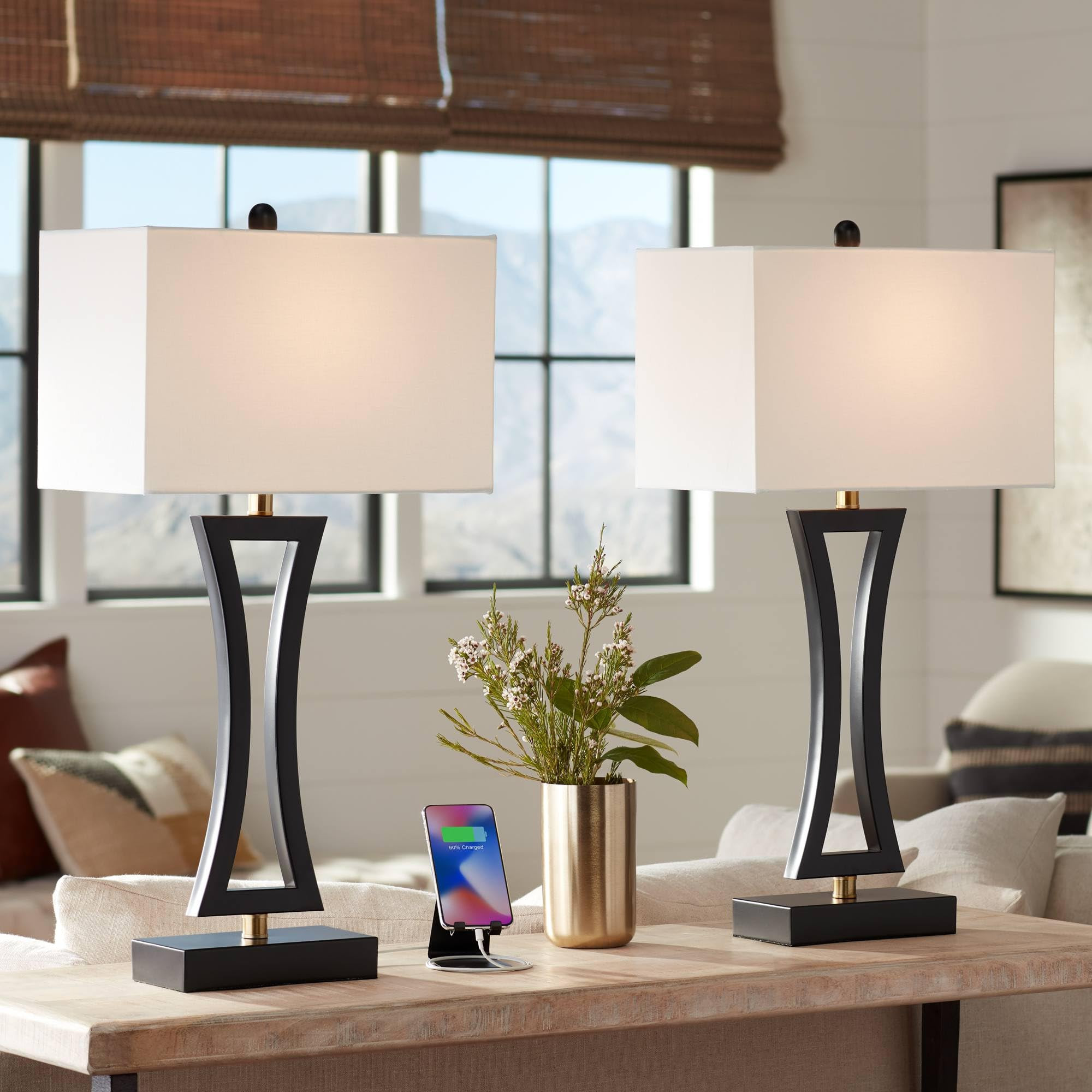 360 Lighting Roxie 31" Tall Set of 2 Modern Table Lamps with USB Ports A+C Charging Black Metal W... | Amazon (US)