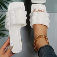 Elegant White Sandals For Women, Minimalist Ruched Detail Slide Sandals | SHEIN