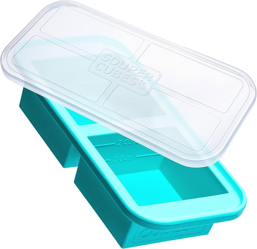 Souper Cubes 2 Cup Silicone Freezer Tray With Lid - Easy Meal Prep Container and Kitchen Storage ... | Amazon (US)