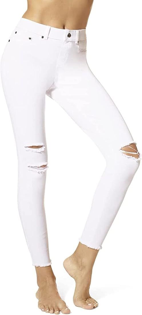 HUE Women’s Ripped Knee Denim Leggings - Comfortable and Flattering High Waist Design | Amazon (US)