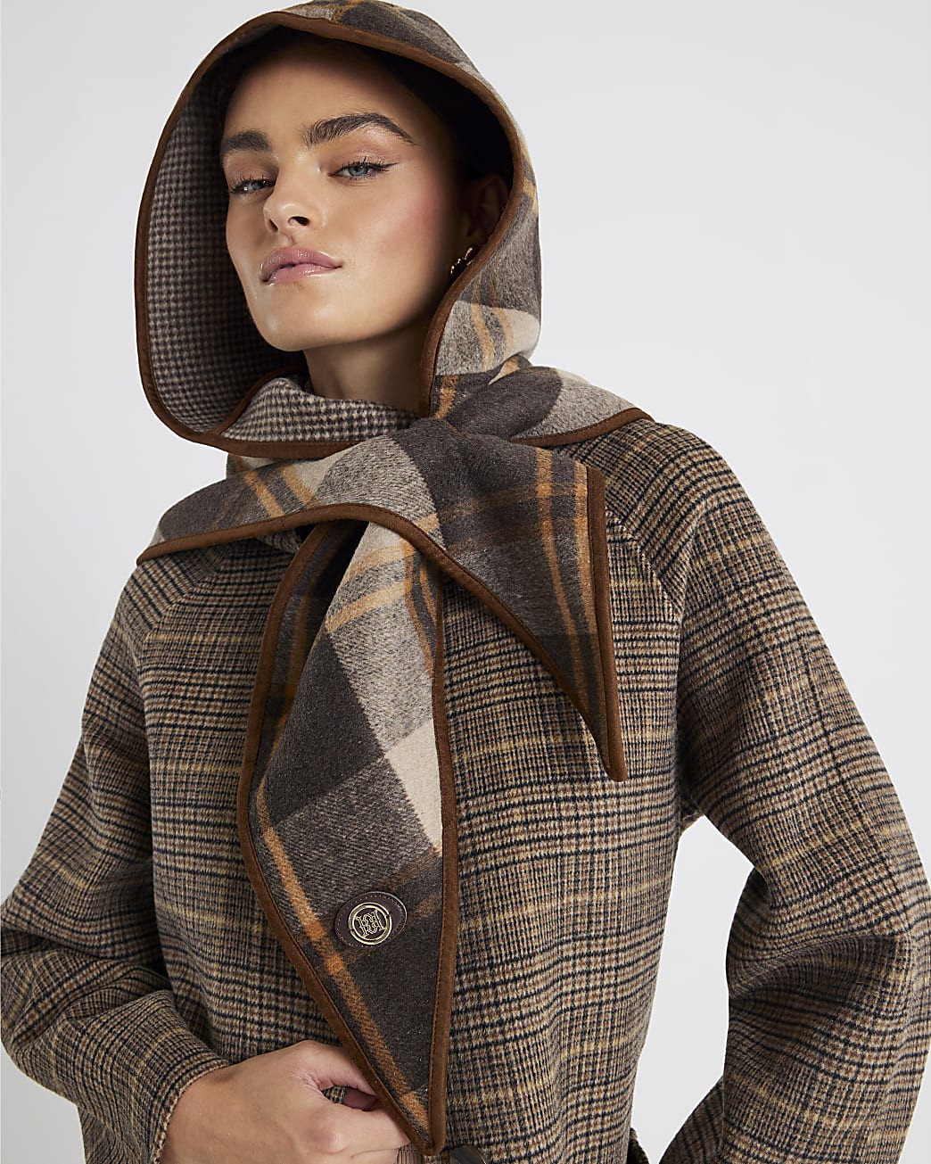 Brown Check Hooded Scarf | River Island UK & IE